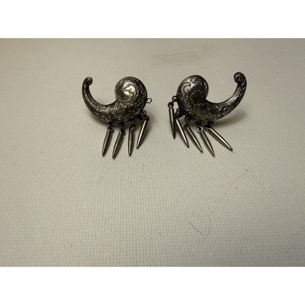 Vintage Silver Tone Crescent Moon Dangle Earrings Screw Back Boho Western